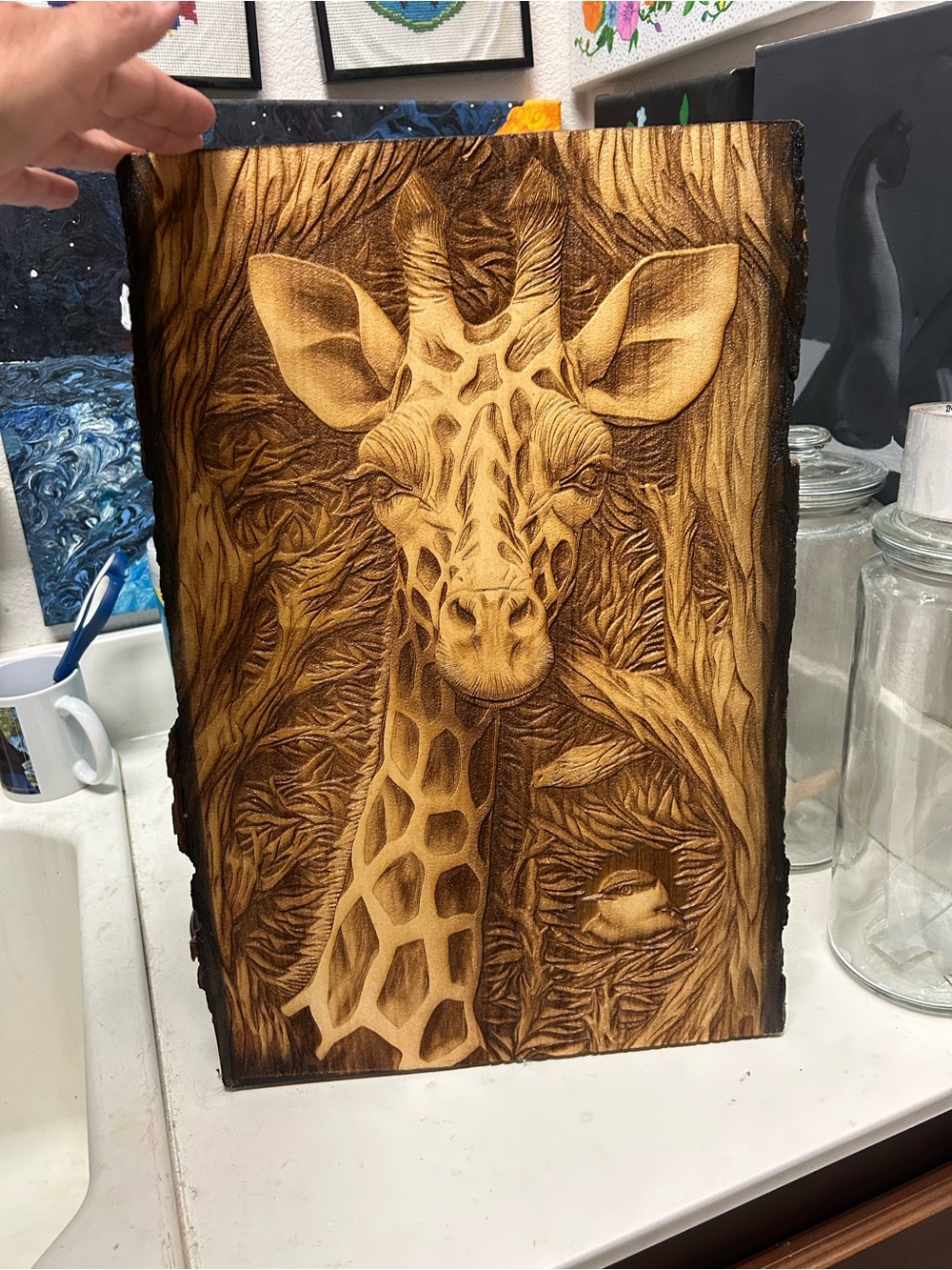 Wood Art Work - Giraffe Etched Burned Custom Wood Art Work 12”x18”